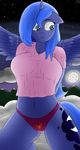  anthro anthrofied biting_lip blue_eyes blue_fur blue_hair breasts clothed clothing cutie_mark dream_breaker equine female friendship_is_magic fur green_eyes hair half-life horn horse long_hair mammal moon my_little_pony navel night outside panties pony princess_luna_(mlp) purple_fur solo stars underwear winged_unicorn wings 