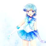  back_bow bishoujo_senshi_sailor_moon blue_choker blue_eyes blue_hair blue_sailor_collar blue_skirt bow choker elbow_gloves gloves magical_girl mizuno_ami ribbon sailor_collar sailor_mercury sailor_senshi_uniform short_hair skirt smile solo tiara torao_(torakmn) white_background white_gloves 