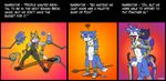  anthro bodypaint canid canine clothed clothing comic crossdressing english_text felid fox fox_mccloud hi_res humor krystal_(star_fox) loulouvz male male/male mammal melanistic nintendo panther_caroso pantherine star_fox text 