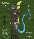 absurd_res anthro armband chameleon clothing danganronpa danganronpa_v3 generation_8_pokemon go-two green_clothing hand_on_head hat headgear headwear hi_res inteleon korekiyo_shinguji lizard long_tail male mask military_uniform nintendo pokemon pokemon_(species) reptile scalie solo spike_chunsoft tail uniform