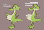 4_fingers anthro belly big_belly cartoon_network conditional_threat crocodilian disembodied_hand english_text fangs fingers gerome_(tgaobam) gerplexan green_body grey_background hand_on_belly male pregnant pregnant_male reptile scalie simple_background snout tail teeth text the_grim_adventures_of_billy_and_mandy