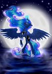  alice4444dm cutie_mark dancing equine female friendship_is_magic glowing horn horse mammal moon my_little_pony night pony princess_luna_(mlp) reflection solo sparkles standing stars water winged_unicorn wings 