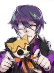  blazblue closed_eyes doll eyepatch kaneaki_mukku purple_hair ripper_(xblaze_code:_embryo) short_hair xblaze xblaze_code:_embryo 