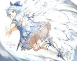  adapted_costume backless_outfit bad_id bad_pixiv_id blue_eyes blue_hair bow cirno covering_mouth dress fancybetty hair_bow hand_over_own_mouth high_heels ice ice_wings looking_at_viewer looking_back ribbon short_hair solo touhou wings 