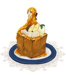  alternate_color banana blonde_hair cake dress expressionless farewell_(game) food frills fruit goo_girl in_food looking_up minigirl monster_girl parted_lips relic_(farewell) solo tsukushi_(toxicdoll) yellow_dress 
