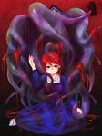  bad_id bad_pixiv_id blue_dress dress empty_eyes farewell_(game) half_updo highres long_hair looking_at_viewer monster no_shoes oct_(sanosuke_szbh) red_hair relic_(farewell) sitting smile solo tentacles touching very_long_hair white_legwear 