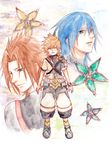  2boys aqua_(kingdom_hearts) armor blonde_hair blue_eyes blue_hair brown_hair checkered_wristband highres kingdom_hearts kingdom_hearts_birth_by_sleep multiple_boys short_hair terra_(kingdom_hearts) ventus wristband xion81314 