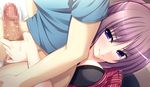  1girl atelier_kaguya blush breasts censored game_cg long_hair nago_yomogi penis purple_eyes purple_hair tamahaji!_-tamatama_hajikeru_imouto-tachi 