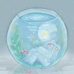  aquarium blonde_hair fish fishbowl full_body goldfish helmet in_container leg_hug looking_away sitting solo spacesuit urotsuki yami_(yamitukiyoru) yume_2kki 