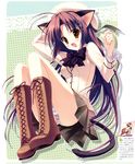  :d absurdres animal_ears boots brown_eyes brown_hair cat_ears cat_tail grey_panties hair_ornament hairclip hat highres legs long_sleeves open_mouth panties pantyshot ryouka_(suzuya) scan school_uniform skirt smile tail underwear 