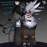 1:1 2025 anthro aysel_(rhode_arts) big_breasts blush bodily_fluids breasts collar drooling duo english_text female female/female from_behind_position gag gagged generation_7_pokemon generation_9_pokemon hi_res horn leash leash_pull legendary_pokemon multi_tail nervous nervous_smile nintendo nipple_piercing nipples paldean_form paldean_tauros paldean_tauros_(aqua_breed) piercing pokemon pokemon_(species) regional_form_(pokemon) rhode_arts saliva sex silvally simple_background strapon tail text