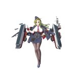  1girl anti-aircraft_gun artist_request black_pantyhose blue_eyes blue_jacket blue_skirt breasts collared_shirt flight_deck full_body garrison_cap gloves green_hair hand_on_own_hip hat highres jacket jacket_on_shoulders large_breasts long_hair long_sleeves looking_at_viewer multicolored_necktie necktie official_art pantyhose pencil_skirt red_gloves rigging sangamon_(warship_girls_r) shirt signal_flag skirt solo tbf_avenger transparent_background warship_girls_r white_shirt 