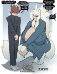 2026 age_difference animal_humanoid barefoot big_breasts blush bodily_fluids breasts canid canid_humanoid canine canine_humanoid choker cleavage clothed clothed_female clothed_human clothed_humanoid clothed_male clothing crouching dialogue duo english_text feet female fluffy fluffy_tail footwear fur green_choker green_jewelry green_necklace greeting hair hi_res huge_breasts human humanoid jewelry larger_female larger_humanoid long_hair male mammal mammal_humanoid mature_female necklace nervous older_female older_humanoid shoes size_difference smaller_human smaller_male speech_bubble sweat tail taran_ulfmodir text thevarking white_body white_fur white_hair wolf_humanoid younger_human younger_male