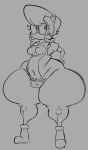 anthro big_butt boots bottom_heavy breasts butt chipmunk clothing dorkzone featureless_breasts female footwear ground_squirrel hi_res huge_thighs mammal monochrome pubes rodent sally_acorn sciurid sega shoes sketch smile solo sonic_the_hedgehog_(series) thick_thighs topwear vest wide_hips