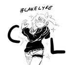  :&lt; cupcake-chan dan_kim gangster garters greyscale hood hoodie monochrome original pose shutter_shades side_ponytail single_thighhigh solo thighhighs 