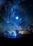  absurdres blurry blurry_foreground city cloud commentary_request cool_colored depth_of_field full_moon highres moon n_(nnn2927) night no_humans original outdoors reflection reflective_liquid scenery sky sky_focus skyline star_(sky) water 