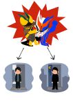  2boys angry_boss_with_happy_family_irasutoyas_(meme) black_bodysuit blue_bodysuit bodysuit fighting highres kabu_siki kamen_rider kamen_rider_nox kamen_rider_zeztz kamen_rider_zeztz_(series) kamen_rider_zeztz_inazuma_plasma lonely meme multiple_boys nox_driver tokusatsu white_bodysuit yellow_bodysuit yorozu_baku zeztz_driver 