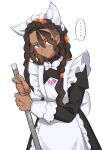  ... 1boy apron beads black_dress bow bowtie broom brown_hair commentary_request crossdressing crossdressing_(mtf) dark-skinned_male dark_skin dreadlocks dress enmaided fingernails frilled_apron frills genkaichan_v hair_beads hair_ornament highres holding holding_broom jitome juliet_sleeves long_hair long_sleeves maid maid_apron maid_headdress male_focus male_maid naveen_(pokemon) pokemon pokemon_legends:_z-a puffy_sleeves purple_eyes simple_background solo spoken_ellipsis upper_body white_apron white_background white_bow white_bowtie 