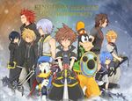  6+boys alternate_hairstyle aqua_(kingdom_hearts) axel_(kingdom_hearts) black_coat_(kingdom_hearts) black_footwear black_gloves black_hair black_legwear blonde_hair blue_eyes blue_hair brown_hair bunta01 chain_necklace detached_sleeves disney donald_duck dual_wielding furry gloves goofy green_eyes hakama holding hood hoodie japanese_clothes keyblade kingdom_hearts kingdom_hearts_358/2_days kingdom_hearts_birth_by_sleep multiple_boys multiple_girls red_hair riku roxas shield shoes short_hair silver_hair sora_(kingdom_hearts) staff terra_(kingdom_hearts) thighhighs ventus xion_(kingdom_hearts) 