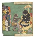 18th_century 2_horns absurd_res ancient_art animal_humanoid animal_print anklet anthro armlet arrow_(weapon) beard bell belt biped bottomwear bovid bowl bracelet chain chair claws clothed clothed_anthro clothed_male clothing container crowd demon detailed_background duo_focus elephantid facial_hair fangs felid finger_claws food fruit furniture group hi_res horn humanoid iranian_mythology jewelry kneeling larger_male leopard_print mace male male_anthro male_humanoid mammal markings melee_weapon middle_eastern_mythology miran_(artist) mythology navel neckband necklace neckwear nipples painting_(artwork) parasol persian_text plant plantigrade proboscidean proboscis_(anatomy) ranged_weapon samnama seiza shield side_view sitting size_difference spots spotted_body standing tail teeth text text_box throne toe_claws topless topless_anthro topless_humanoid topless_male traditional_media_(artwork) traditional_painting_(artwork) translation_request trunk_(anatomy) tusks weapon