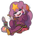  adventure_time beans big_hair blush_stickers breasts campfire cellphone eating food food_on_face gashi-gashi lumpy_space_princess medium_breasts personification phone pink_hair poverty solo star track_suit 