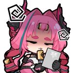  1girl acomu414 animated animated_gif arknights arknights:_endfield bags_under_eyes black_gloves black_horns blue_hair can chibi closed_mouth commentary_request constricted_pupils dragon_girl dragon_horns drill_hair drinking drinking_straw gloves hair_intakes holding horns jacket korean_commentary multicolored_hair multicolored_horns pink_gloves pink_hair pink_horns pink_jacket simple_background sleepy solo streaked_hair thick_eyebrows transparent_background twin_drills twintails two-sided_gloves two-tone_hair two-tone_horns upper_body yvonne_(arknights) 