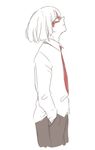  1boy blood bob_cut hands_in_pockets kaibutsu kamina_oct_(kanna111) looking_afar looking_up male_focus necktie profile red_eyes school_uniform shirt simple_background solo standing white_hair 