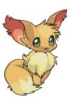  :3 animal_focus brown_fur choko_(sweetpocket) commentary_request eevee fluffy full_body green_eyes looking_at_viewer no_humans pokemon pokemon_(creature) pokemon_focus simple_background sitting smile solo tachi-e tongue tongue_out white_background 