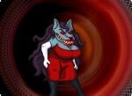 abstract_background alexis_wasilla anthro armwear big_breasts big_legs black_boots black_clothing black_footwear black_hair black_sclera blue_body blue_fur boots breasts canid canine canis clothed clothing digital_media_(artwork) dress elbow_gloves female footwear fur gloves grey_body grey_fur hair hand_on_hip handwear larger_female lips long_hair makeup mammal mythological_canine mythological_creature mythology pixel_(artwork) red_clothing red_dress red_eyelids red_eyes red_lips sharp_teeth shoes size_difference skimpy solo spiral_background teeth thick_lips thick_thighs thin_eyebrows werecanid werecanine werecreature werewolf white_clothing white_gloves white_handwear wide_waist wolf