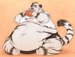  aidenmonster anthro barefoot belly belly_overhang big_belly black_fur claws clothed clothing eating eyes_closed feline food fur holding_food holding_object hyper hyper_belly male mammal midriff moobs morbidly_obese navel obese obese_male overweight overweight_male pantherine pizza simple_background sitting solo thick_thighs tiger toe_claws torn_clothing white_fur wide_hips 
