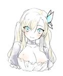  blonde_hair blue_eyes blush breasts butterfly_hair_ornament hair_ornament hinabu large_breasts long_hair simple_background solo upper_body white_background 
