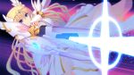  1girl aiming aiming_at_viewer armor blonde_hair blue_eyes breasts bridal_gauntlets dress dutch_angle en_ciel_rena en_ciel_rena_(laelith) energy_cannon game_cg glowing gun holding holding_cannon holding_weapon jewelry kourin_tenshi_en_ciel_rena large_variant_set long_hair looking_at_viewer magical_girl non-web_source official_art saitou_natsuki solo suhamaya thighhighs tiara tomoe_rena variant_set very_long_hair weapon white_dress white_thighhighs 