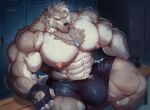 2026 abs anthro barazoku beard bench big_deltoids big_muscles big_nipples big_pecs black_clothing black_gloves black_handwear black_short blue_eyes bulge canid canine canis chest_tuft clothing deltoids ear_piercing ear_ring facial_hair fingerless_gloves fur gloves grey_body grey_fur grey_hair grin hair handwear hi_res inner_ear_fluff inside jewelry krowndconvz locker locker_room male mammal multicolored_body multicolored_fur muscular muscular_anthro muscular_arms muscular_male muscular_thighs navel necklace nipples obliques on_bench pecs piercing pubes ring_piercing sean_(opsychowolfo) sitting sitting_on_bench smile snout solo tail tuft two_tone_body two_tone_fur vein veiny_muscles white_body white_fur white_inner_ear_fluff wolf