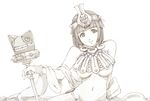  bandages breasts crown egyptian large_breasts menace midriff monochrome navel queen's_blade setra sitting smile solo taka_(paper500) underboob wrist_cuffs 