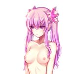  1girl blue_eyes blush breasts bust female long_hair nipples nude purple_hair twintails upper_body 