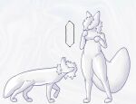 anthro blank_expression breasts canid canine canis coyote featureless_breasts featureless_crotch featureless_face female feral foxes-radio hi_res identity_death mammal model_sheet monochrome null nullification simple_background solo white_background