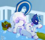 big_diaper blue_body blue_hair blue_tail blush burritokitten crib diaper diapersuit duo equid equine fan_character female feral hair hasbro hi_res horse hypnosis male mammal mind_control my_little_pony pony tail