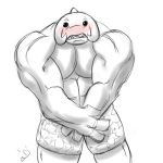  2015 3_fingers alien baddemona blush clothed clothing covering covering_crotch digital_drawing_(artwork) digital_media_(artwork) disney embarrassed gantu huge_muscles lilo_and_stitch looking_at_viewer low_res male muscular open_mouth simple_background sketch solo spot_color swimming_trunks swimsuit topless triceps white_background 