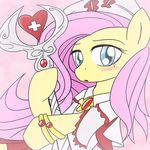  blue_eyes blush bracelet clothing equine female fluttershy_(mlp) friendship_is_magic hair hat horse jewelry long_hair looking_at_viewer mammal my_little_pony pegasus plain_background pony scepter sceptre solo thattagen wings 