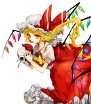  blonde_hair bow flandre_scarlet flower hat hinabu long_hair red_eyes rose side_ponytail simple_background skull solo touhou white_background wings 