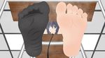  1girl barefoot chuunibyou_demo_koi_ga_shitai! feet leash long_toenails pov single_sock smell socks soles steam sweat takanashi_rikka toenails toes 