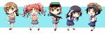  backpack bag black_hair brown_eyes brown_hair chibi closed_eyes empty_eyes flower green_eyes gun h&amp;k_ump hair_flower hair_ornament head_mounted_display head_wreath heckler_&amp;_koch long_hair misaka_imouto misaka_mikoto multiple_girls nadra rifle sakugawa_school_uniform saten_ruiko school_uniform serafuku shirai_kuroko short_hair submachine_gun to_aru_kagaku_no_railgun to_aru_majutsu_no_index tokiwadai_school_uniform twintails uiharu_kazari weapon 