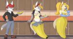 2024 absurd_res anthro banana big_breasts blonde_hair bottomwear breast_growth breasts canid canine clothing digital_media_(artwork) elemental_creature fauvfox featureless_breasts female flora_fauna food food_creature footwear fox fruit gender_transformation growth hair hi_res holding_banana inside living_fruit looking_down male mammal mtf_transformation pants plant red_hair sequence shoes smile solo species_transformation tail torn_clothing transformation yellow_body