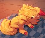  blanket closed_eyes drooling kanookies lying no_humans nose_bubble on_floor on_side open_mouth pokemon pokemon_(creature) pokemon_focus pombon saliva sleeping 