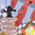 1:1 2026 american_mythology animated blonde_hair bodily_fluids checkered checkered_floor clean_diaper clothed clothing crib dialogue diaper diaper_only disembodied_eyes dream duo english_text female hair hand_on_head horn indigenous_north_american_mythology loop mythology nightmare north_american_mythology pillar pillow planttentacles plushie shadow_creature sleeping tears text topless verbal_abuse verbal_degradation wearing_diaper wendigo