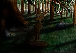  ambiguous_gender canine color_background contrast feral forest fox fur grass mammal portrait quadruped solo traditional_media tree watercolor 