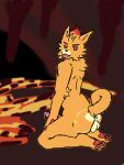  adult_(lore) anthro anus balls bedroom_eyes bent_legs bodily_fluids canid canine cave_background digital_drawing_(artwork) digital_media_(artwork) dripping drooling fur generation_10_pokemon genital_fluids genitals kneeling leaking_anus male mammal narrowed_eyes nintendo orange_body orange_fur pawpads penis pokemon pokemon_(species) pokemon_winds_and_waves pombon precum precum_drip red_eyes saliva seductive solo soubifaetan stalactite teasing teasing_viewer tongue tongue_out volcanic_activity 