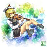  blonde_hair bow_(instrument) breasts hat instrument large_breasts looking_at_viewer lunasa_prismriver music playing_instrument shirt skirt skirt_set smile solo touhou umigarasu_(kitsune1963) vest violin yellow_eyes 