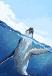  absurdres animal animal_focus blue_sky commentary_request day fangpeii highres humpback_whale light_rays no_humans original outdoors partially_underwater_shot signature sky sunbeam sunlight 