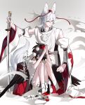  1boy 1girl absurdres animal_ear_fluff animal_ears begging bird_wings black_hair black_wings commentary_request detached_sleeves feathered_wings full_body genderswap genderswap_(ftm) geta hands_up hat highres holding holding_sword holding_weapon inubashiri_momiji katana kneeling knees_up leaf_print looking_down maple_leaf_print nubezon on_one_knee own_hands_together palms_together pom_pom_(clothes) praying red_eyes red_hat scared shameimaru_aya shield shirt short_hair sitting sleeveless sword tengu tokin_hat touhou translation_request turn_pale turtleneck weapon white_background white_hair white_shirt wind wings wolf_ears 